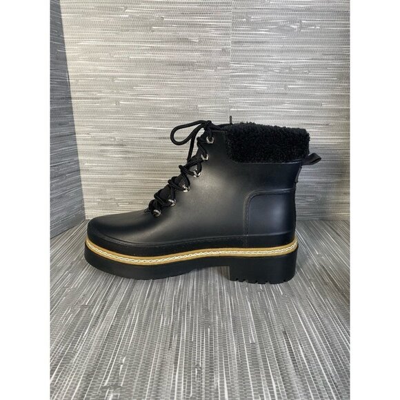 Marc Fisher LTD Womens Fairly Winter Boots Black Fur Trim Ankle Lace Up 10 M New - Picture 4 of 9